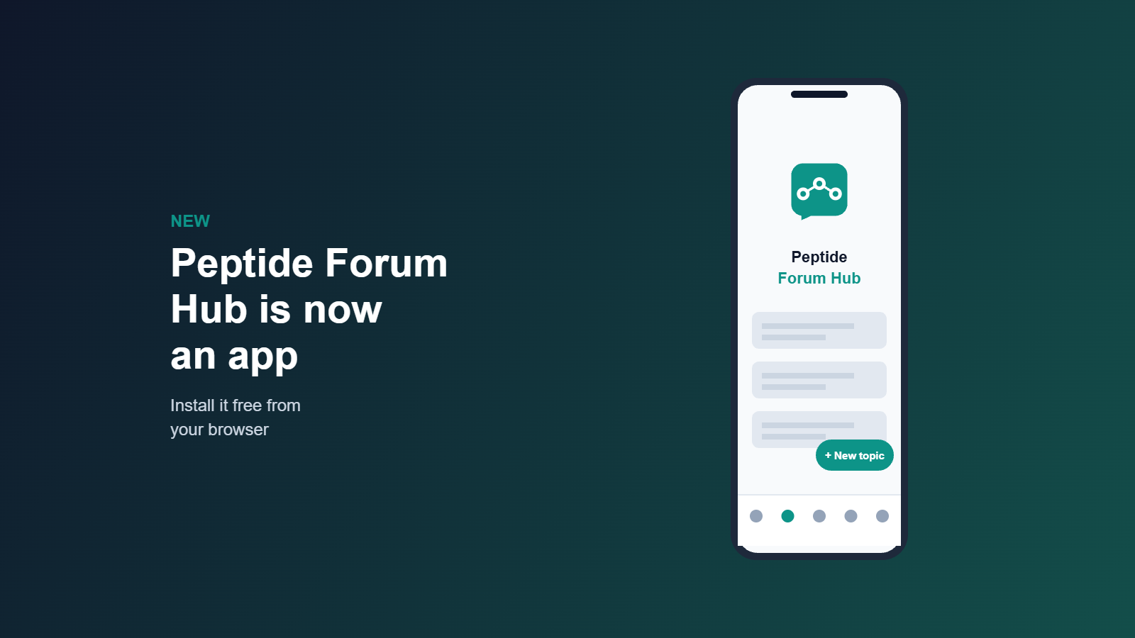 Peptide Forum Hub app on a phone screen